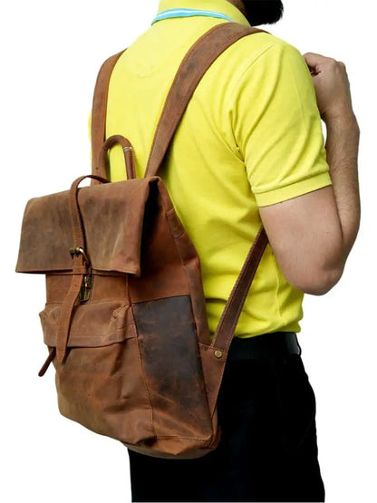 WRIZA Genuine Leather Travel Backpack