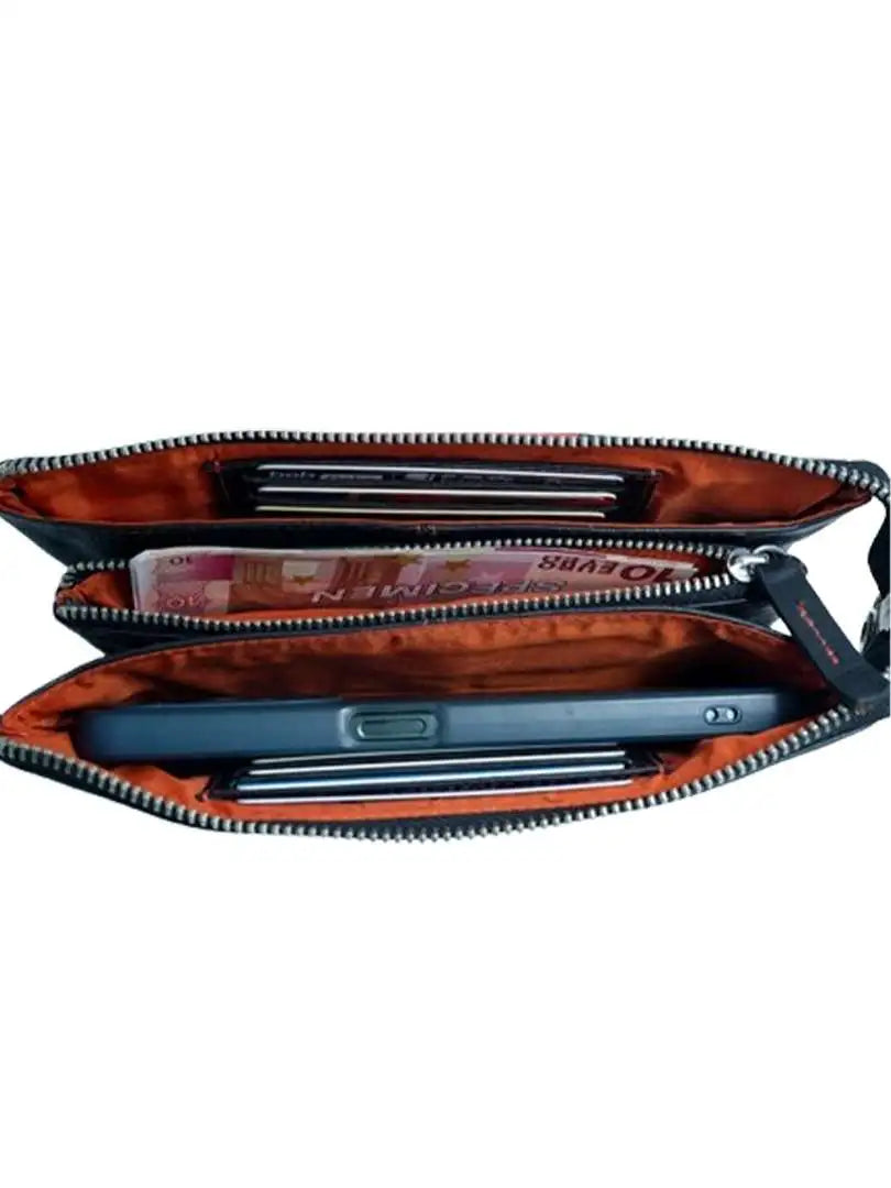 Women’s Dual-Zip Premium Clutch Purse – Black & Red