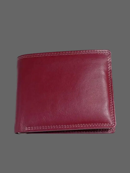 Leather Wallet, Red, Inner Pink Color, RFID protected,, Card Slot, Currency Pocket