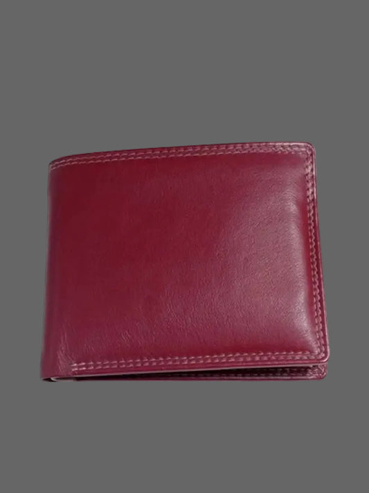 Leather Wallet, Red, Inner Pink Color, RFID protected,, Card Slot, Currency Pocket