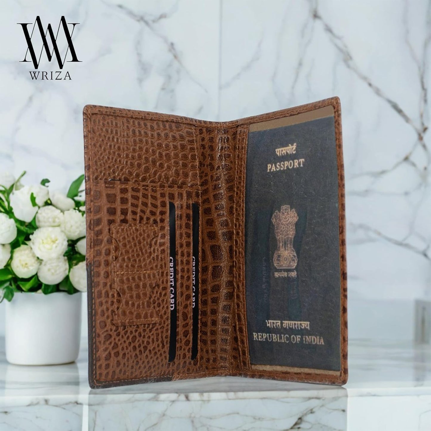 Unisex Tan Genuine Leather Passport Holder RFID Protected