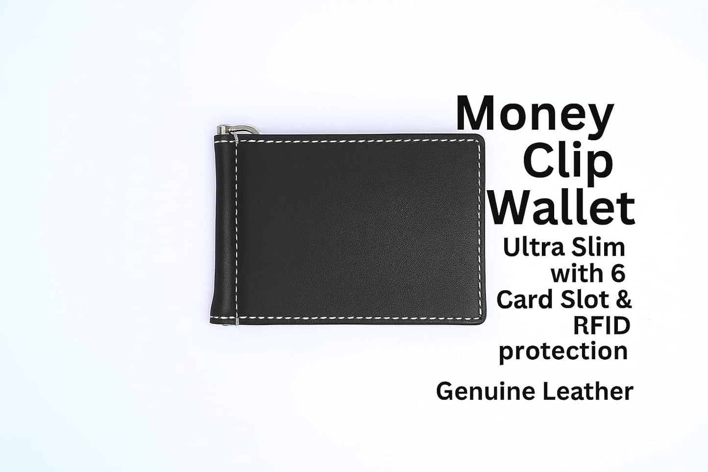 WRIZA RFID Protected Men’s  Genuine Leather Slim Wallet Money Clip Wallet